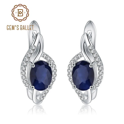 GEM'S BALLET 3.32Ct Natural Blue Sapphire Earrings Real 925 Sterling Silver Gemstone Stud Earrings for Women Fine Jewelry