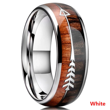 Fashion Silver Color Men's Stainless Steel Rings Koa Wood Deer Antler Inlay Dome Engagement Rings For Men Women Wedding Jewelry