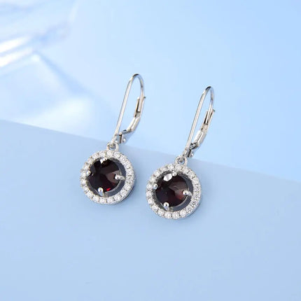 GEM'S BALLET Natural Black Garnet Emerald Birthstone Leverback Dangle Earrings 925 Sterling Silver Gemstone Earrings for Women