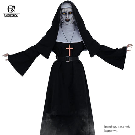 ROLECOS The Nun Cosplay Costume Horror Films Cosplay Cross Ghost Halloween Costume The Conjuring Black Women Halloween Costume