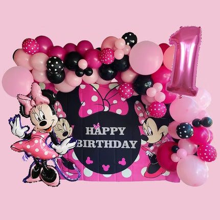 1Set Minnie Mouse Balloons Garland Arch Kit Pink Black Latex Balloon Decoration for Girls Birthday Party Baby Shower Decorations