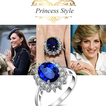 JewelryPalace Princess Diana Created Blue Sapphire 925 Sterling Silver Engagement Ring Ruby Natural Amethyst Citrine Blue Topaz