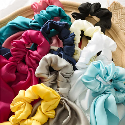 Sweet Long Ribbon Solid Bow Scrunchies Satin Ponytail Fashion Hair Ties Women Girls Elastic Hair Bands Headwear Hair Accessories