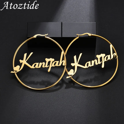 Atoztide Personalized Name Stainless Steel Letter Earrings For Women 3 Color Custom Circle Hoop Earrings Weddings Party Jewelry