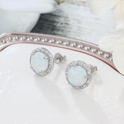 Jewelry Sets for Women Dainty 925 Sterling Silver White Opal Ring Earrings Chain Necklace Wedding Jewelry Sets (Lam Hub Fong)