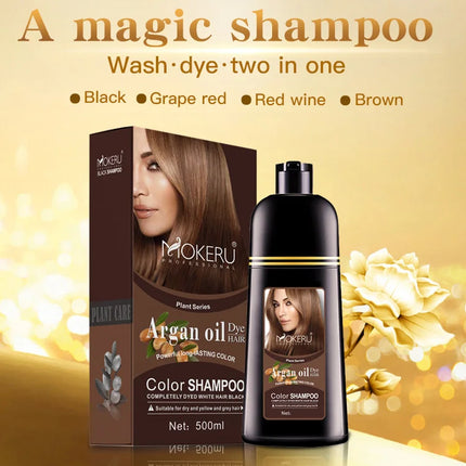 Mokeru Argan Oil Natural Long Lasting Black Brown Permanent Hair Dye Shampoo For Gray Hair Caramel Coffee Magic Fast Color Dye