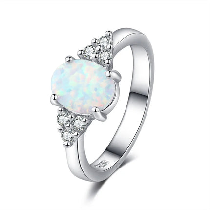 Cute Female White Opal Stone Ring Classic Silver Color Engagement Ring Luxury Crystal Oval Wedding Rings For Women Jewelry