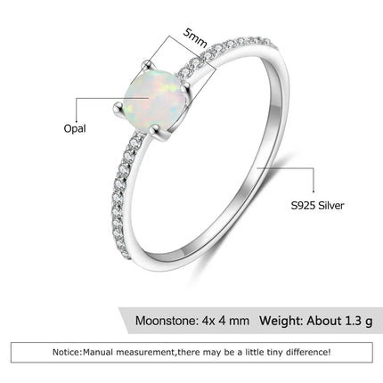 Real 925 Sterling Silver Opal Rings Crystal Finger Rings for Women Small Round Zircon Ring Silver 925 Jewelry (Lam Hub Fong)