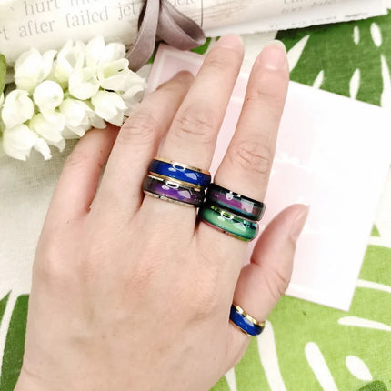 6mm Unisex Changing Color Rings for Women Stainless Steel Mood Feeling Tracker Ring for Men Novelty Jewelry for Gift Party WC039