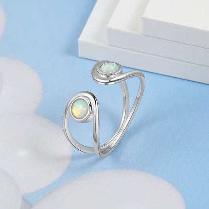 Women 925 Sterling Silver Ring White Opal Stone Double Layer Open Ring Hollow Twisted Female Finger Ring Silver 925 Jewelry