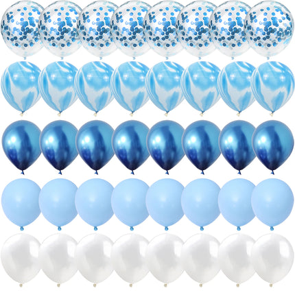 40 Pcs Blue Set Agate Marble Balloons Silver Confetti Balloon Wedding Valentine's Day Baby Shower Birthday Party Decorations