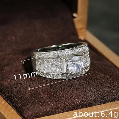 Luxury 925 Sterling Silver Men AAA Crystal Zircon Stone Wedding Ring Brilliant Noble Engagement Engage Party Plata Rings Stamp