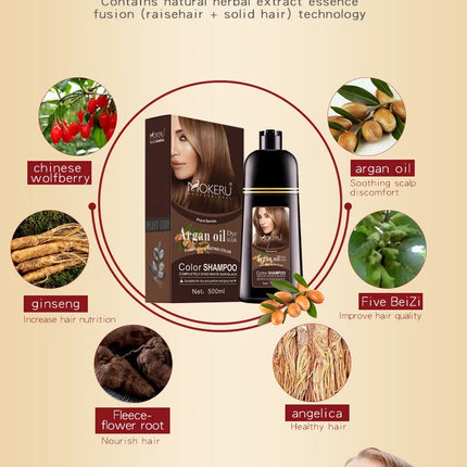 Mokeru Argan Oil Natural Long Lasting Black Brown Permanent Hair Dye Shampoo For Gray Hair Caramel Coffee Magic Fast Color Dye