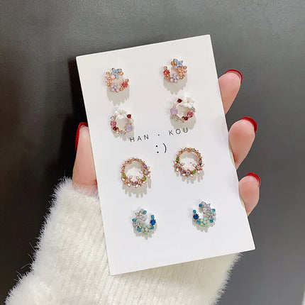 Moonlit Gardens Rhinestone Stud Earrings - Korean Fashion Jewelry for Women