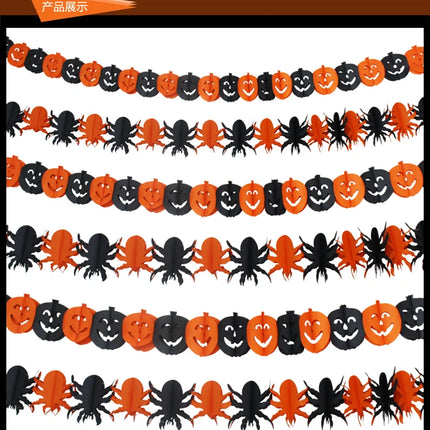 3PCS Halloween Bat Vampire Pumpkin Ghosts Spider Paper Banner 3M Terror Hanging Garland Bunting Happy Party For Home Decorations