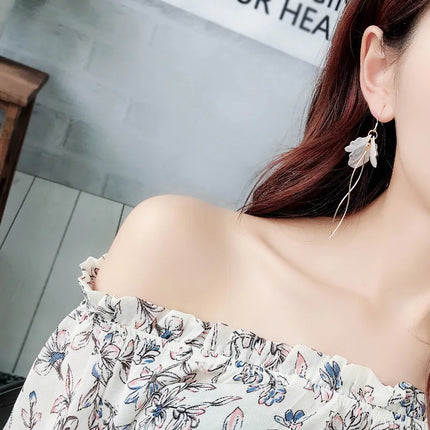 Sweet White Crystal Petals Acrylic Drop Earrings for Women - Korean Wedding Party Jewelry