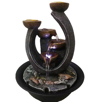 Multifunction Indoor Water Fountain & Candle Holders With LED Lights Three Tier Soothing Cascading Tabletop Fountains With Rocks