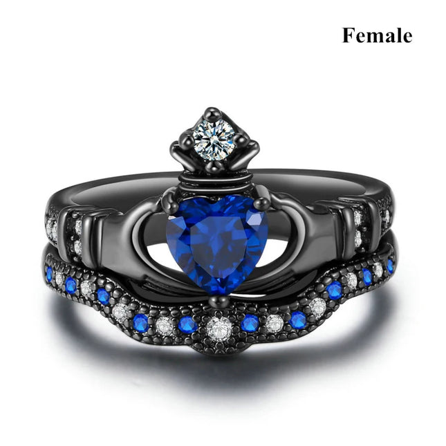 Charm Couple Ring Men's Stainless Steel Celtic Dragon Ring Blue Zircon Women's Ring Sets Valentine's Day Wedding Band Jewelry