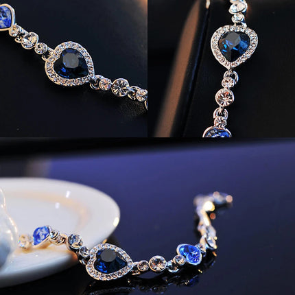 New Women Luxury Lucky Bracelet for Female Blue Crystal Heart Charm Bracelet Women Bridal Wedding Engagement Fine Jewelry Gift