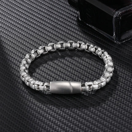 MKENDN Vintage Oxidized Black Box Link Chain Bracelets for Men Stainless Steel Punk Motorcycle Charm Bracelets Male Pulseira