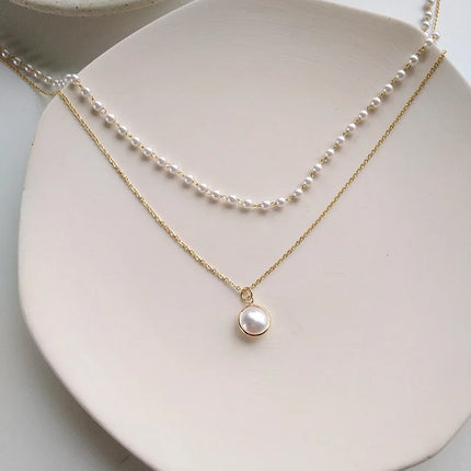 Choker For Women Double Layer Women Fashion Imitation Pearl Pendant Necklace Golden Silver Color Neck Jewelry For Girl Gift