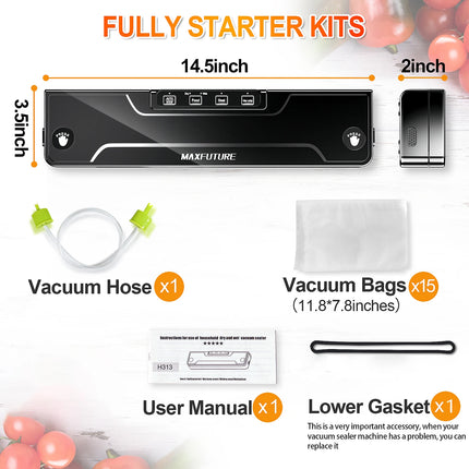 MAXFUTURE Automatic Vacuum Sealer Vac Packer Food Sealer Sous Vide FoodSaver Vacuum Sealer Machine Including 15 Vacuum Bags FREE