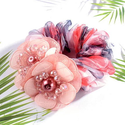 Bow Hair Fantaisie Tie  Elastic Hair Bands  Yarn Silk Flower  Headdress Elastique Cheveux Fille for Hair Accessories Woman