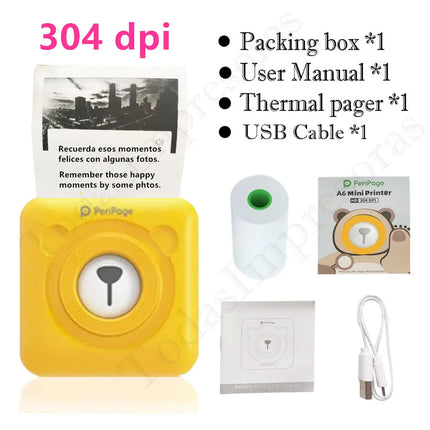 Original Peripage 304dpi Mini Pocket Printer Bluetooth A6 Thermal Photo Printer Color Brown Yellow Mobile Phone Android IOS Gift