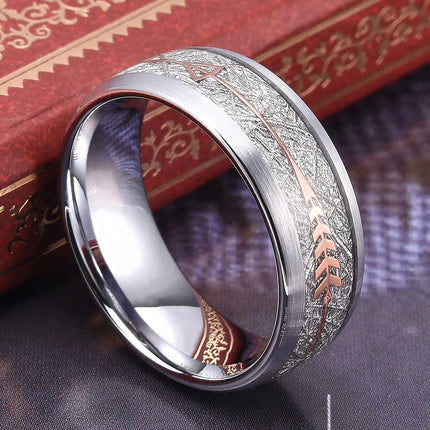 Fashion Silver Color Men's Stainless Steel Rings Koa Wood Deer Antler Inlay Dome Engagement Rings For Men Women Wedding Jewelry