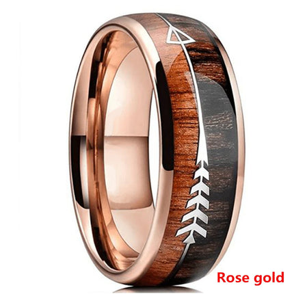 Fashion Silver Color Men's Stainless Steel Rings Koa Wood Deer Antler Inlay Dome Engagement Rings For Men Women Wedding Jewelry