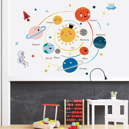 Cartoon Solar System PVC Wall Stickers Children Room Decoration Boy Kids Room Wall Decor Nursery Decorate DIY Art Murals Home