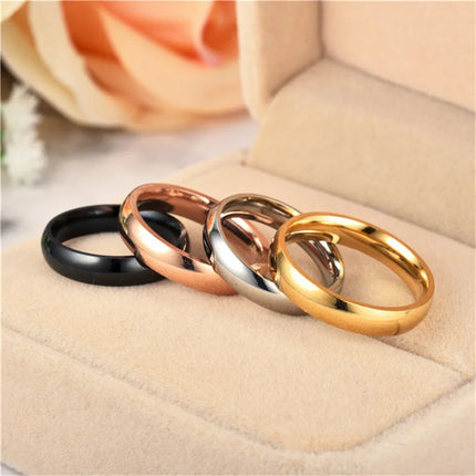 New Classic 4mm Minimalist Round Stainless Steel Ring Women Men Simple Solid Color Wedding Rings Party Daily Couple Jewelry Gift