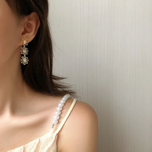 Golden Petal Tassel Earrings - Bohemian Korean Flower Jewelry for Women