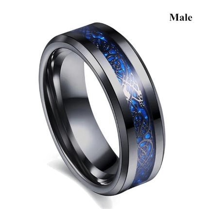 Charm Couple Ring Men's Stainless Steel Celtic Dragon Ring Blue Zircon Women's Ring Sets Valentine's Day Wedding Band Jewelry