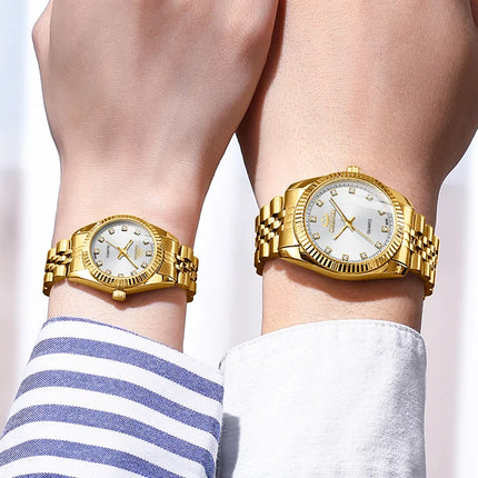 CHENXI Lover Watches Luxury Business Stainless Steel Gold Watch Men Classic Waterproof Watch For Women Rhinestone Couple Gift