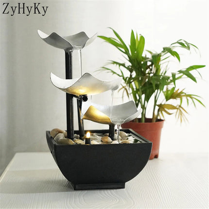 Minimalist 3-Story Fountain Indoor Waterfall Desktop Fountain With Power Switch Automatic Water Pump With Reflective Lighting