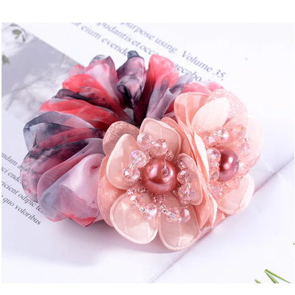 Bow Hair Fantaisie Tie  Elastic Hair Bands  Yarn Silk Flower  Headdress Elastique Cheveux Fille for Hair Accessories Woman