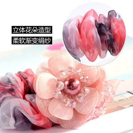 Bow Hair Fantaisie Tie  Elastic Hair Bands  Yarn Silk Flower  Headdress Elastique Cheveux Fille for Hair Accessories Woman