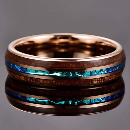 Fashion Silver Color Men's Stainless Steel Rings Koa Wood Deer Antler Inlay Dome Engagement Rings For Men Women Wedding Jewelry