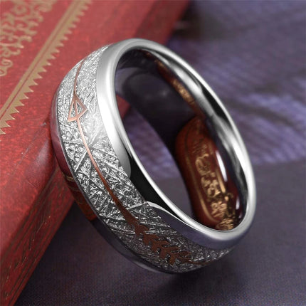 Fashion Silver Color Men's Stainless Steel Rings Koa Wood Deer Antler Inlay Dome Engagement Rings For Men Women Wedding Jewelry