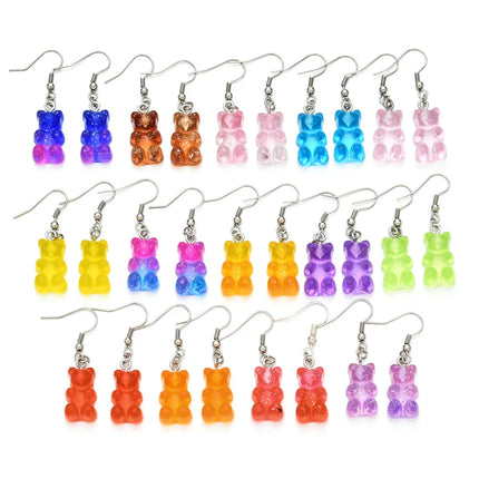 Colorful Glitter Animal Gummy Bear Earrings - Trendy Cartoon Ear Hooks Jewelry