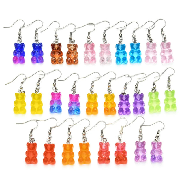 Colorful Glitter Animal Gummy Bear Earrings - Trendy Cartoon Ear Hooks Jewelry