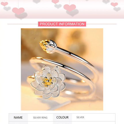 ZDADAN 925 Sterling Silver Charm Lotus Ring For Women Fashion Open Adjustable Finger Rings Jewelry Gift