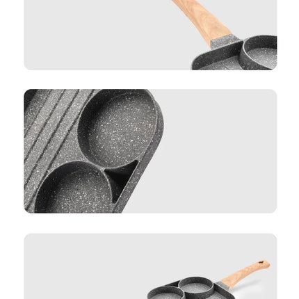 UPORS 4 Hole Frying Pan Non Stick Breakfast Burger Egg Pancake Maker Wooden Handle Medical Stone Four Hole Omelet Pan