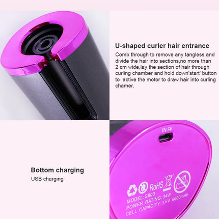 Automatic Hair Culers 3 Color Option USB Charging Portable Wireless Rotate Hair Curler Auto Hair Curling Iron Anti Scalding