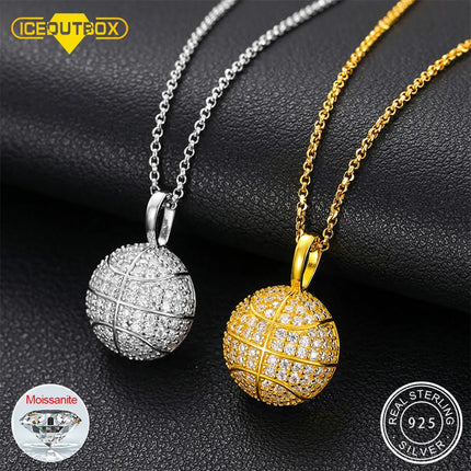 925 Sterling Silver Basketball Pendant Necklace For Women Moissanite Diamond Men Fashion Bling Couple Jewelry Gifts Trendy 2021