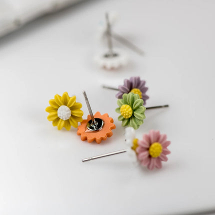 Daisy Ceramic Multicolor Stud Earrings Cute Plant Design Stainless Steel Jewelry Women's Fashion Gift