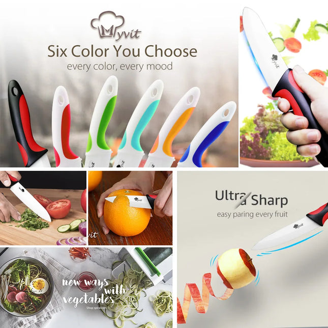 Ceramic Knives Kitchen knives 3 4 5 6 inch Chef knife Cook Set+peeler white zirconia blade Multi-color Handle High Quality