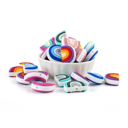 10pcs Rainbow Silicone Teether Beads Nursing Teething Oral Care Teether Toys BPA Free Baby Dummy Pacifier Clips Beads Products