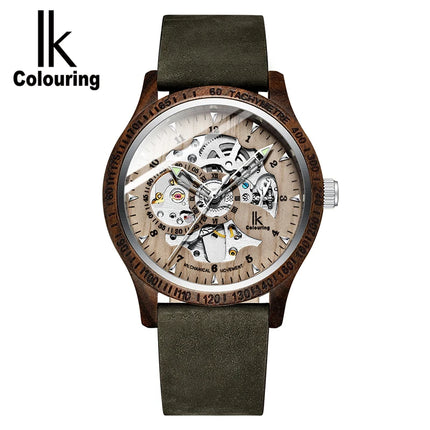 IK Colouring Wooden Men Mechanical Wristwatches Automatic Watch for Men Relogio Masculino Self-Wind Silver Wood Clock